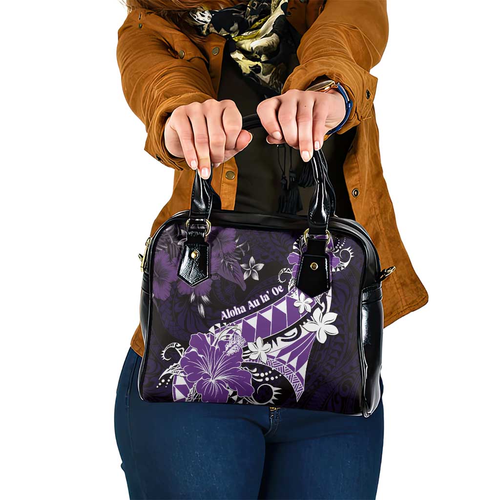 Hawaii Valentine Day Shoulder Handbag Polynesian Hibiscus Art Style Purple