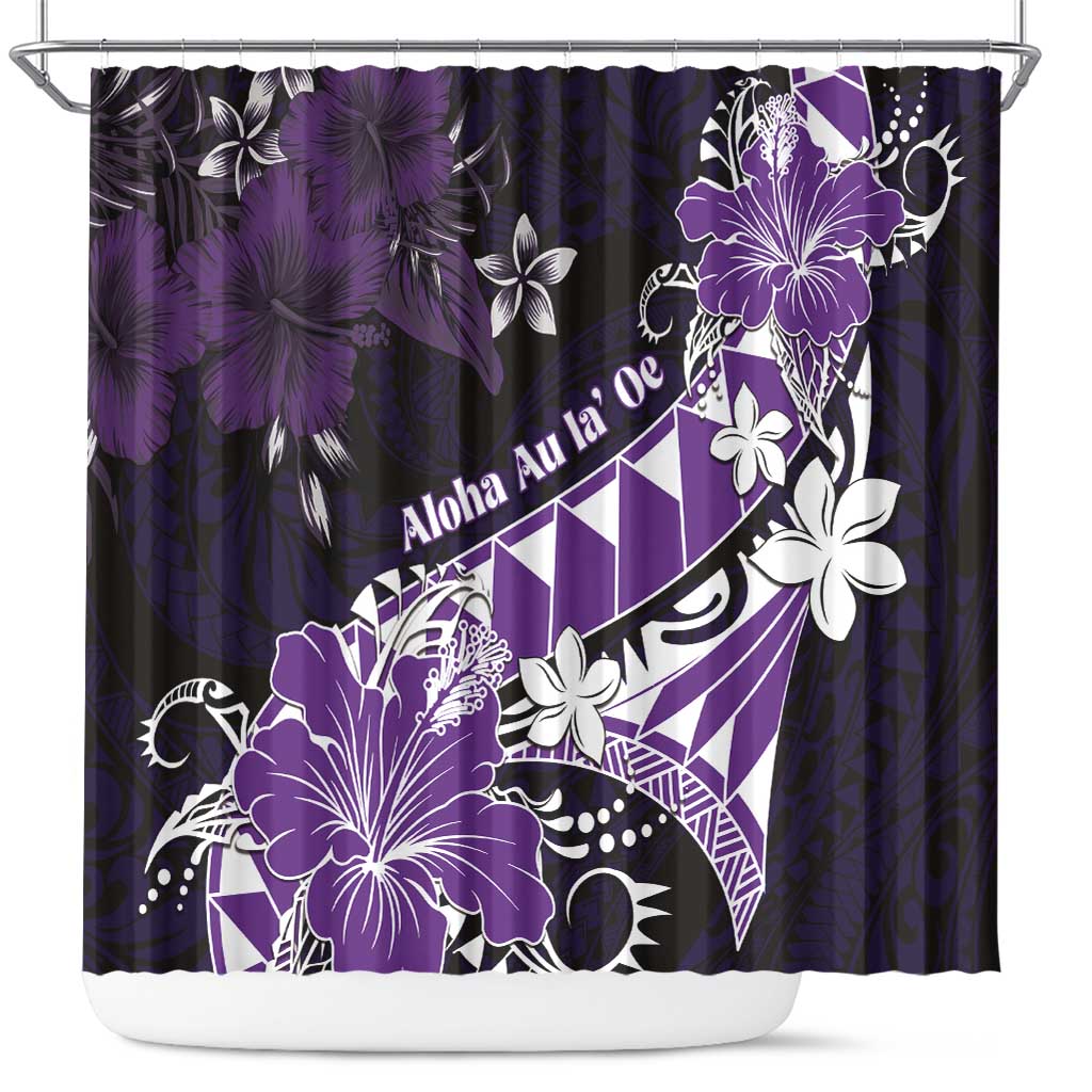 Hawaii Valentine Day Shower Curtain Polynesian Hibiscus Art Style Purple