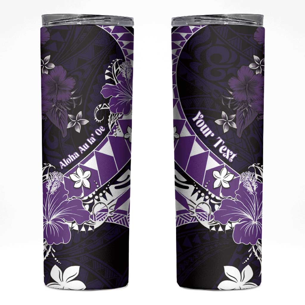Personalised Hawaii Valentine Day Skinny Tumbler Polynesian Hibiscus Art Style Purple