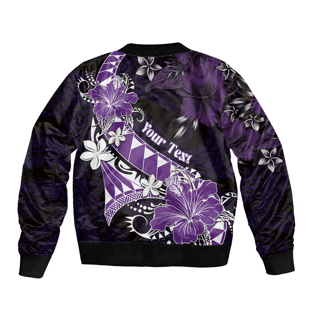 Personalised Hawaii Valentine Day Sleeve Zip Bomber Jacket Polynesian Hibiscus Art Style Purple LT05 - Polynesian Pride