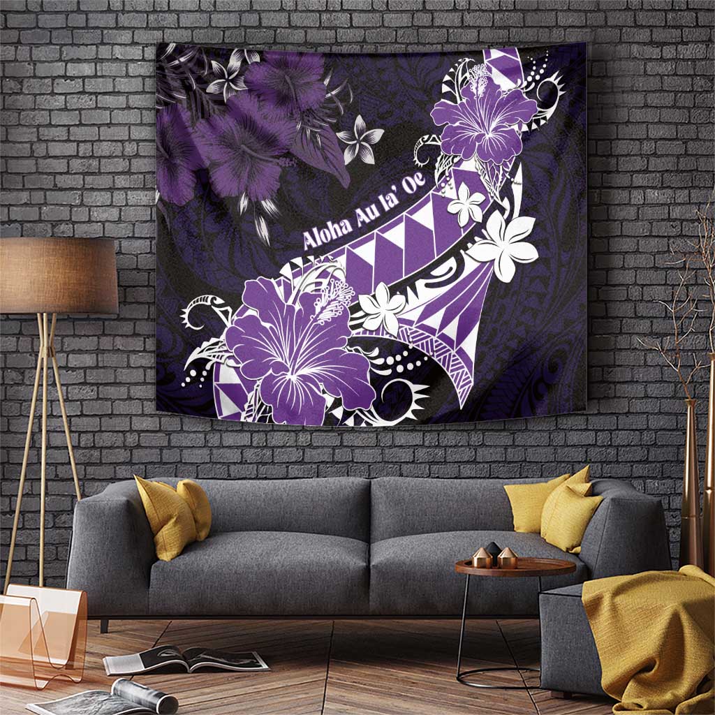 Hawaii Valentine Day Tapestry Polynesian Hibiscus Art Style Purple