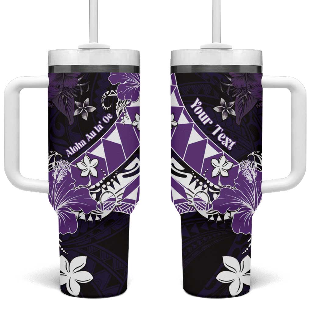 Personalised Hawaii Valentine Day Tumbler With Handle Polynesian Hibiscus Art Style Purple