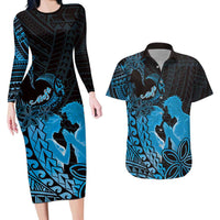 Alofa Samoa Valentine Blue Couples Matching Long Sleeve Bodycon Dress and Hawaiian Shirt Love Is The Greatest Thing