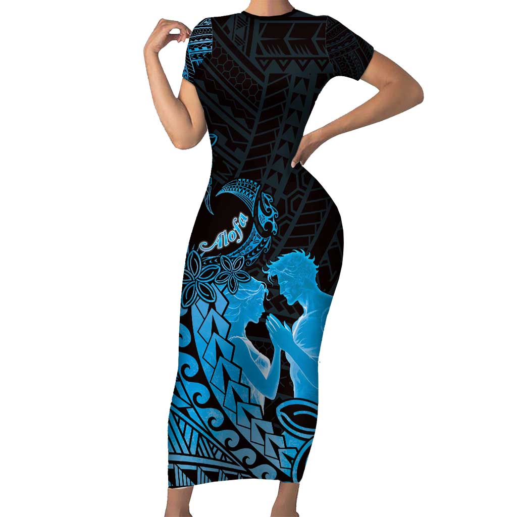 Alofa Samoa Valentine Blue Short Sleeve Bodycon Dress Love Is The Greatest Thing