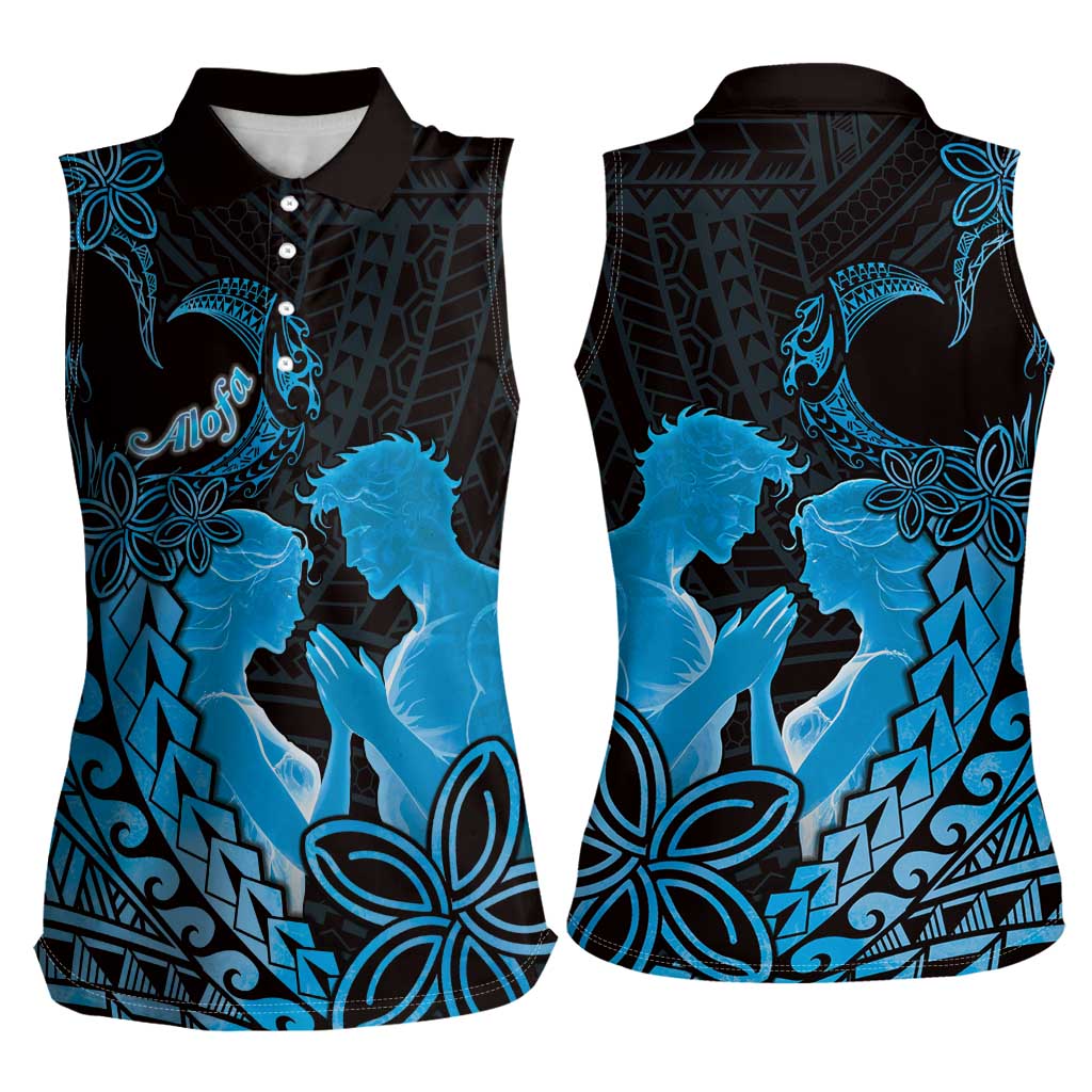 Alofa Samoa Valentine Blue Women Sleeveless Polo Shirt Love Is The Greatest Thing