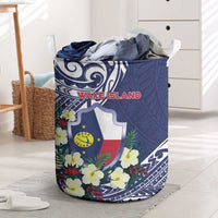 Wake Island Laundry Basket Tribal Pattern With Hibiscus Flowers