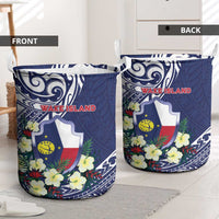 Wake Island Laundry Basket Tribal Pattern With Hibiscus Flowers