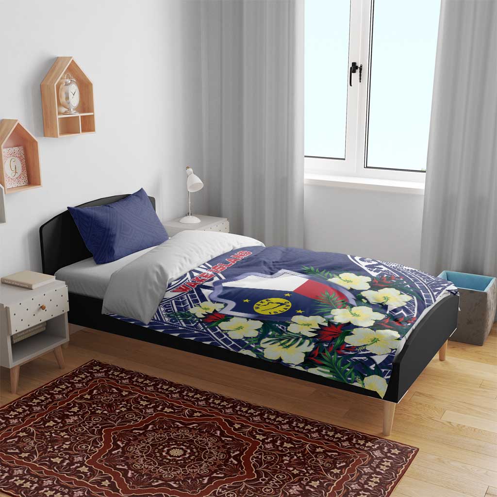 Wake Island Bedding Set Tribal Pattern With Hibiscus Flowers
