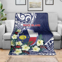 Wake Island Blanket Tribal Pattern With Hibiscus Flowers