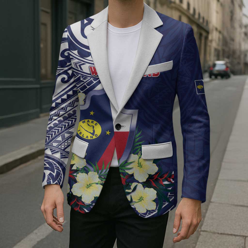 Personalised Wake Island Blazer Tribal Pattern With Hibiscus Flowers