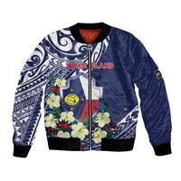 Personalised Wake Island Bomber Jacket Tribal Pattern With Hibiscus Flowers