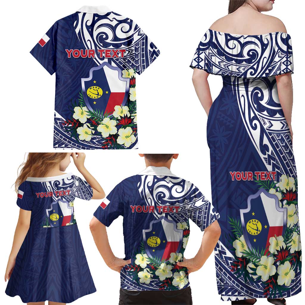 Personalised Wake Island Family Matching Off Shoulder Maxi Dress and Hawaiian Shirt Tribal Pattern With Hibiscus Flowers LT05 - Polynesian Pride
