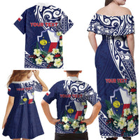 Personalised Wake Island Family Matching Off Shoulder Maxi Dress and Hawaiian Shirt Tribal Pattern With Hibiscus Flowers LT05 - Polynesian Pride