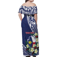 Personalised Wake Island Family Matching Off Shoulder Maxi Dress and Hawaiian Shirt Tribal Pattern With Hibiscus Flowers LT05 - Polynesian Pride