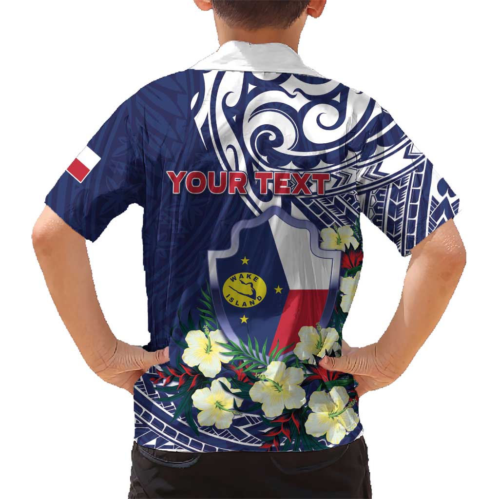 Personalised Wake Island Family Matching Off Shoulder Short Dress and Hawaiian Shirt Tribal Pattern With Hibiscus Flowers LT05 - Polynesian Pride