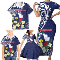 Personalised Wake Island Family Matching Short Sleeve Bodycon Dress and Hawaiian Shirt Tribal Pattern With Hibiscus Flowers LT05 - Polynesian Pride