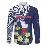 Personalised Wake Island Family Matching Summer Maxi Dress and Hawaiian Shirt Tribal Pattern With Hibiscus Flowers LT05 Dad's Shirt - Long Sleeve Blue - Polynesian Pride