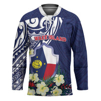 Personalised Wake Island Hockey Jersey Tribal Pattern With Hibiscus Flowers