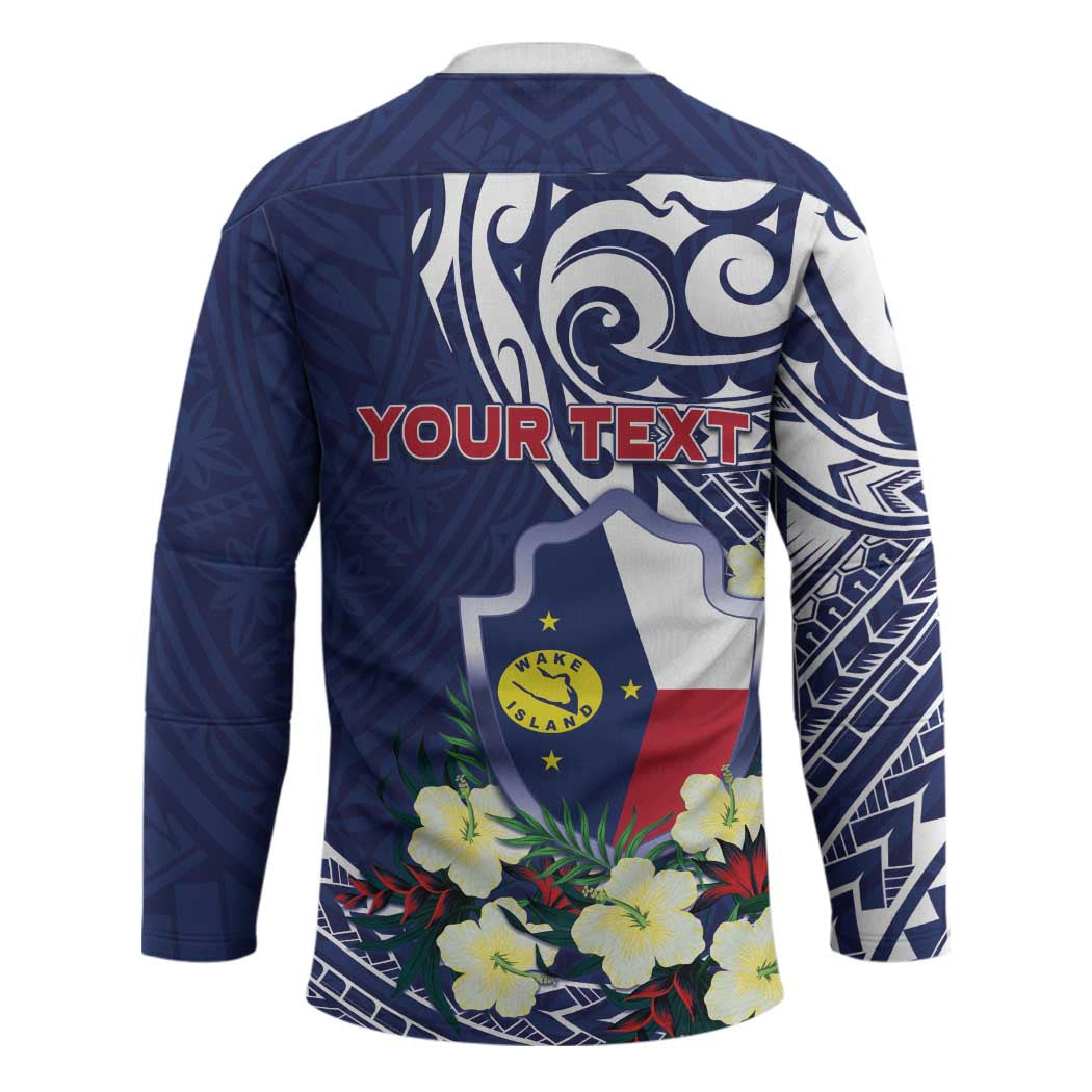 Personalised Wake Island Hockey Jersey Tribal Pattern With Hibiscus Flowers
