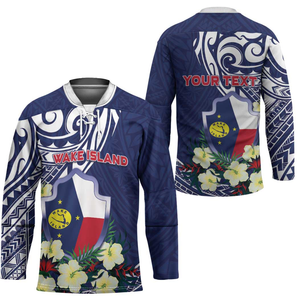 Personalised Wake Island Hockey Jersey Tribal Pattern With Hibiscus Flowers