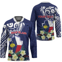 Personalised Wake Island Hockey Jersey Tribal Pattern With Hibiscus Flowers