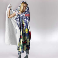 Wake Island Hooded Blanket Tribal Pattern With Hibiscus Flowers