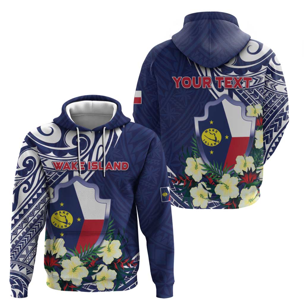Personalised Wake Island Hoodie Tribal Pattern With Hibiscus Flowers