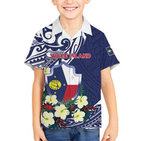 Personalised Wake Island Kid Hawaiian Shirt Tribal Pattern With Hibiscus Flowers