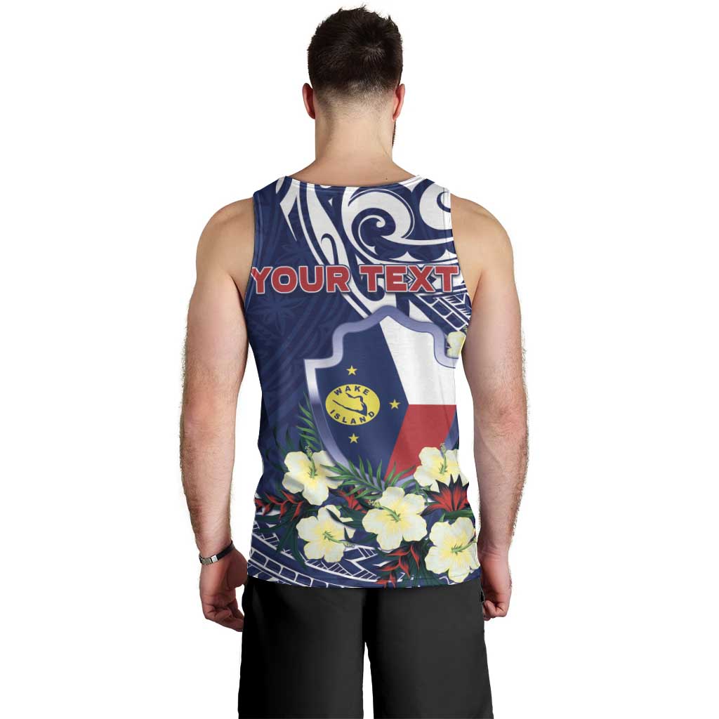 Personalised Wake Island Men Tank Top Tribal Pattern With Hibiscus Flowers