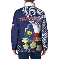 Personalised Wake Island Padded Jacket Tribal Pattern With Hibiscus Flowers