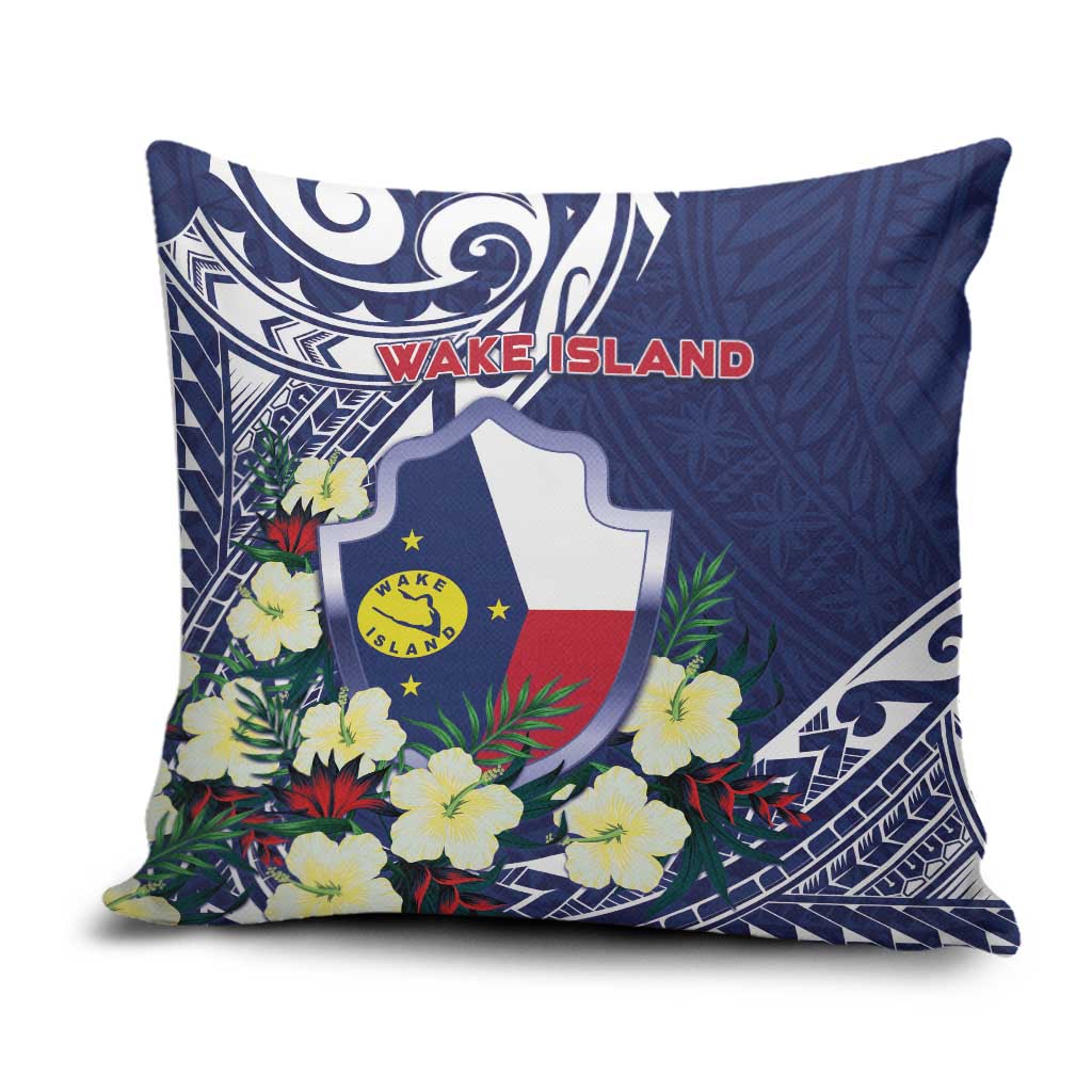 Wake Island Pillow Cover Tribal Pattern With Hibiscus Flowers