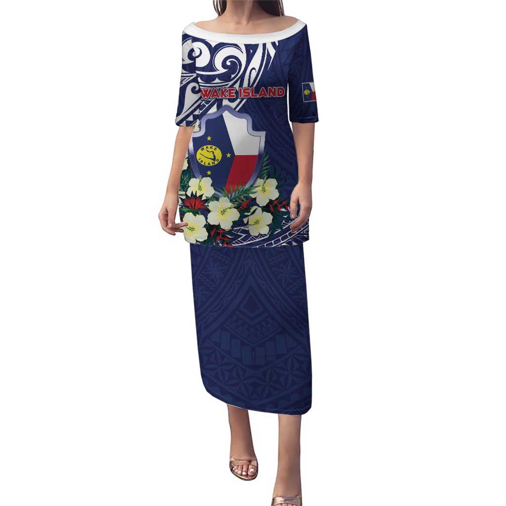 Personalised Wake Island Puletasi Tribal Pattern With Hibiscus Flowers