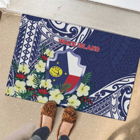 Wake Island Rubber Doormat Tribal Pattern With Hibiscus Flowers