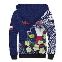 Personalised Wake Island Sherpa Hoodie Tribal Pattern With Hibiscus Flowers