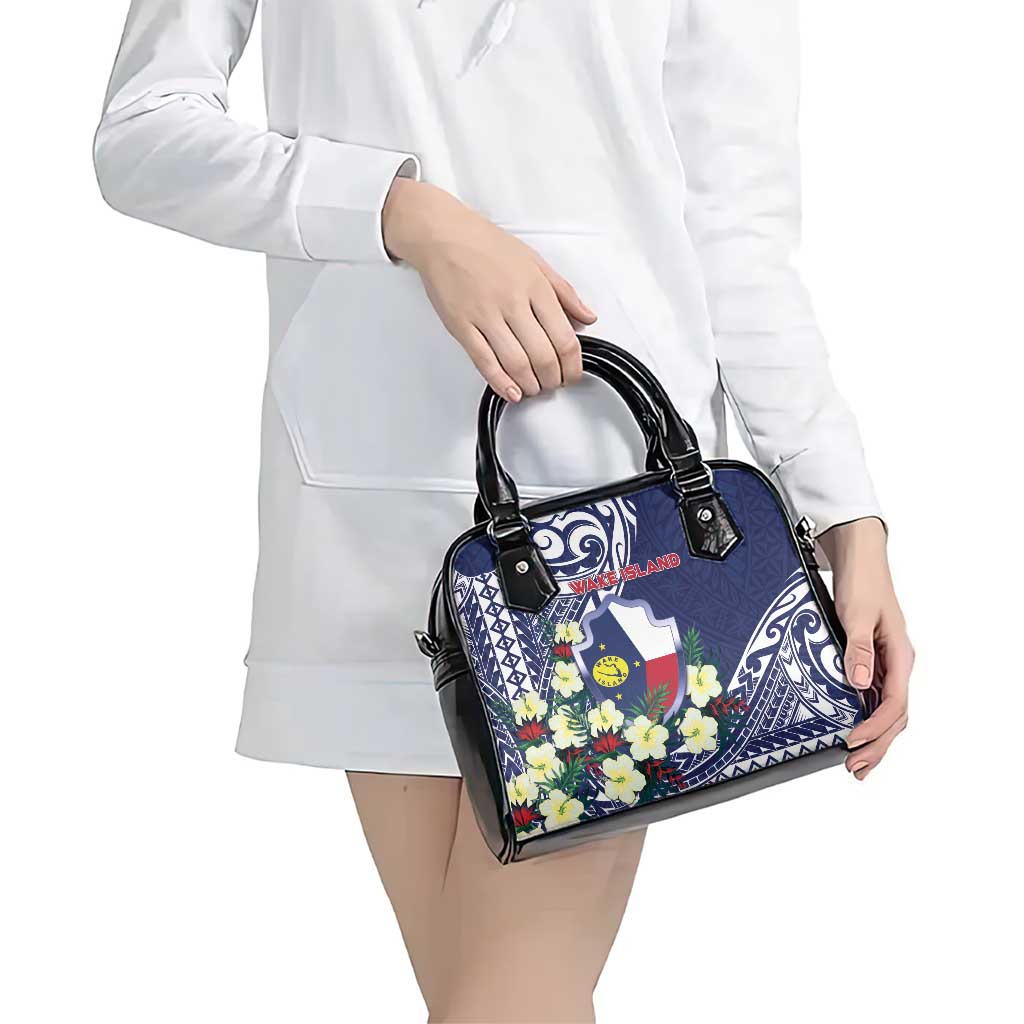 Wake Island Shoulder Handbag Tribal Pattern With Hibiscus Flowers