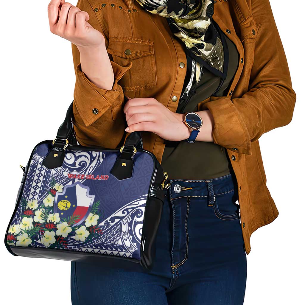 Wake Island Shoulder Handbag Tribal Pattern With Hibiscus Flowers