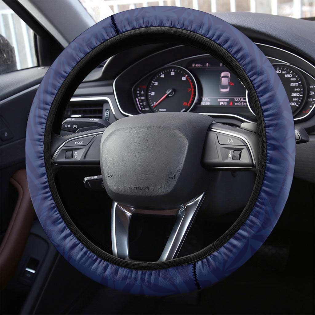 Wake Island Steering Wheel Cover Tribal Pattern With Hibiscus Flowers