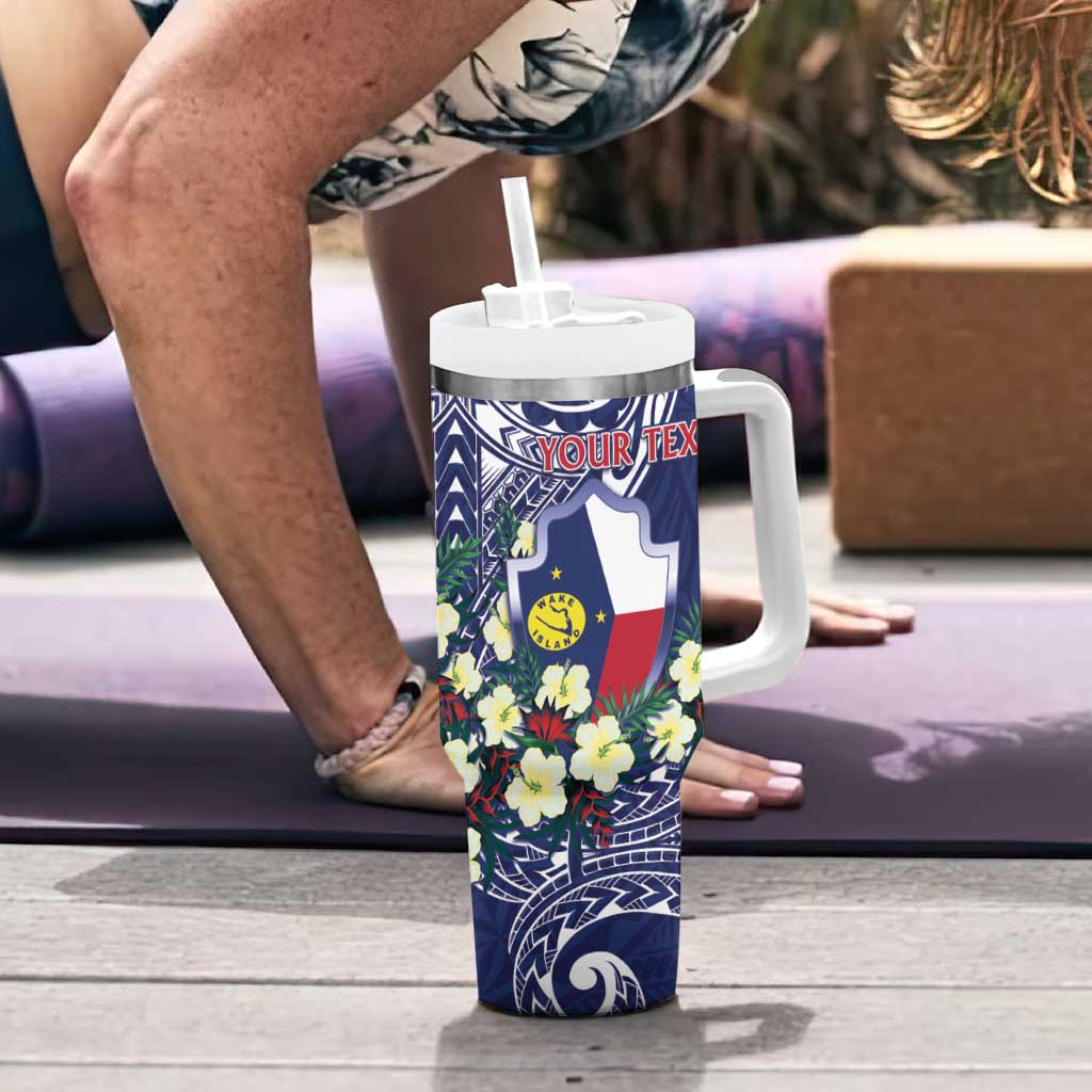Personalised Wake Island Tumbler With Handle Tribal Pattern With Hibiscus Flowers