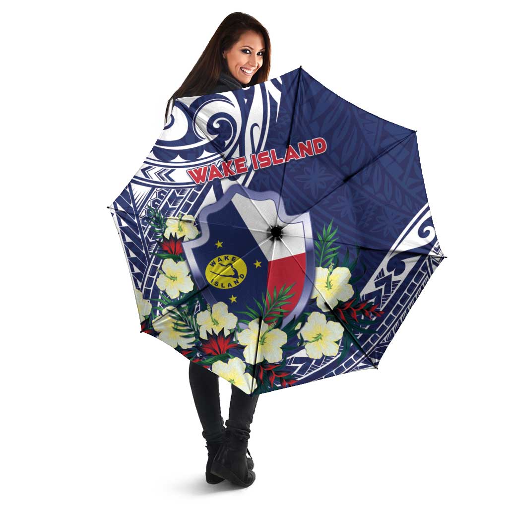 Wake Island Umbrella Tribal Pattern With Hibiscus Flowers