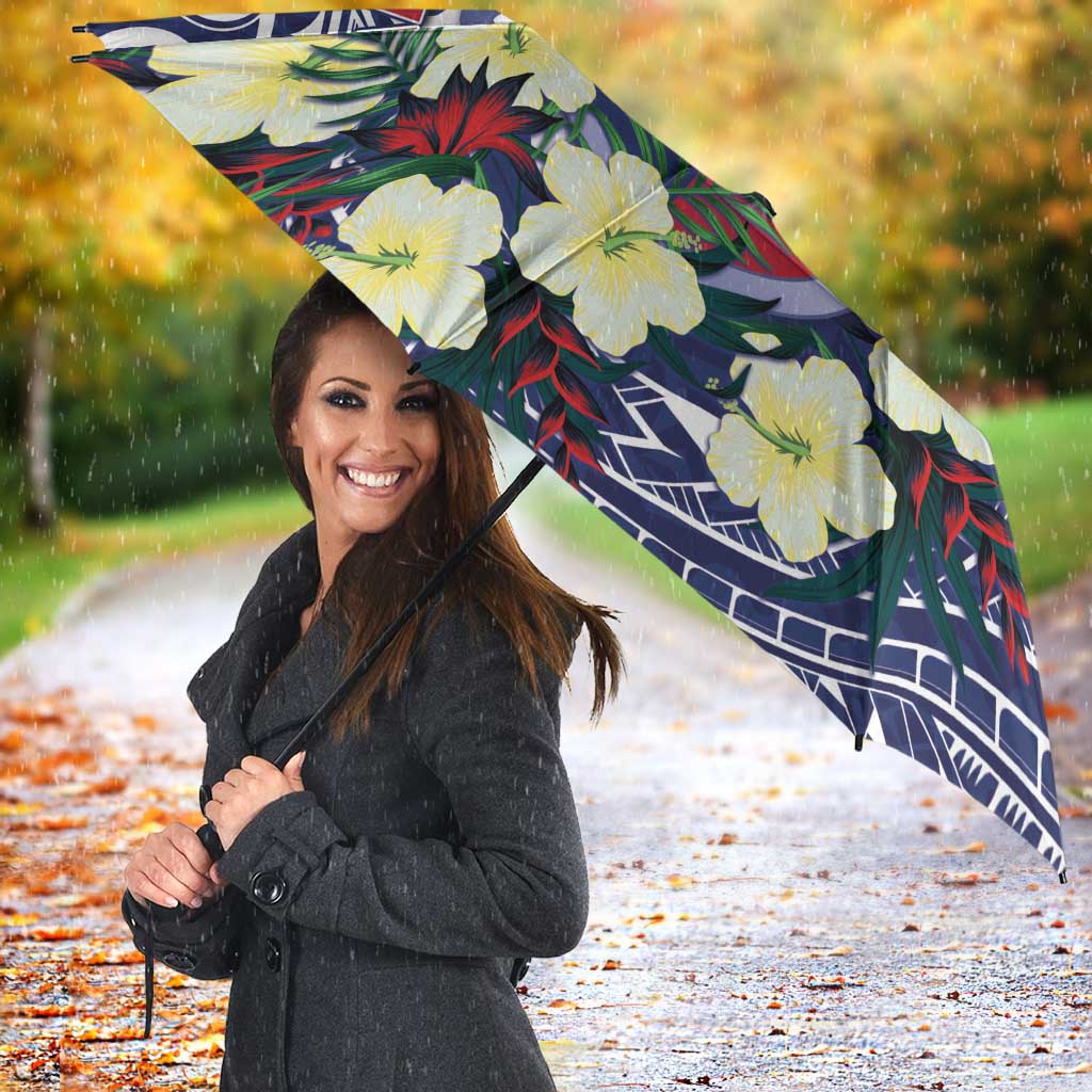 Wake Island Umbrella Tribal Pattern With Hibiscus Flowers
