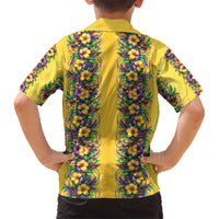 Aloha Hawaii Mardi Gras Family Matching Long Sleeve Bodycon Dress and Hawaiian Shirt Gold Style LT05 - Polynesian Pride