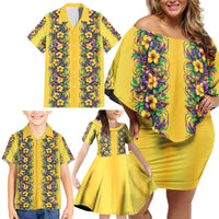 Aloha Hawaii Mardi Gras Family Matching Off Shoulder Short Dress and Hawaiian Shirt Gold Style LT05 - Polynesian Pride