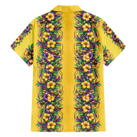Aloha Hawaii Mardi Gras Family Matching Off Shoulder Short Dress and Hawaiian Shirt Gold Style LT05 - Polynesian Pride