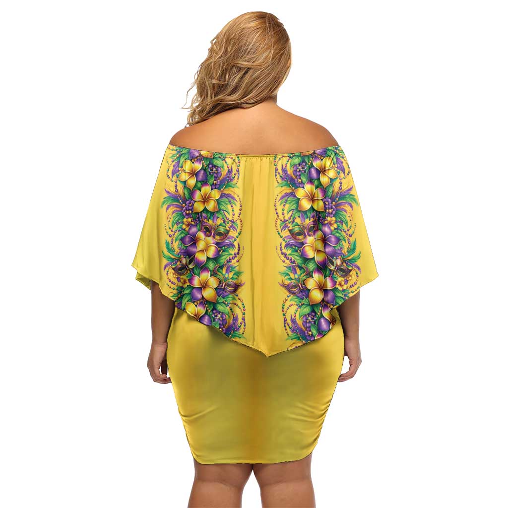 Aloha Hawaii Mardi Gras Family Matching Off Shoulder Short Dress and Hawaiian Shirt Gold Style LT05 - Polynesian Pride