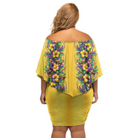 Aloha Hawaii Mardi Gras Family Matching Off Shoulder Short Dress and Hawaiian Shirt Gold Style LT05 - Polynesian Pride