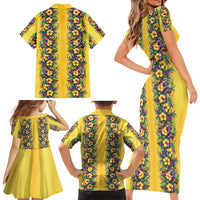 Aloha Hawaii Mardi Gras Family Matching Short Sleeve Bodycon Dress and Hawaiian Shirt Gold Style LT05 - Polynesian Pride