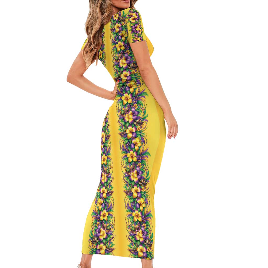 Aloha Hawaii Mardi Gras Family Matching Short Sleeve Bodycon Dress and Hawaiian Shirt Gold Style LT05 - Polynesian Pride