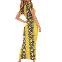 Aloha Hawaii Mardi Gras Family Matching Short Sleeve Bodycon Dress and Hawaiian Shirt Gold Style LT05 - Polynesian Pride