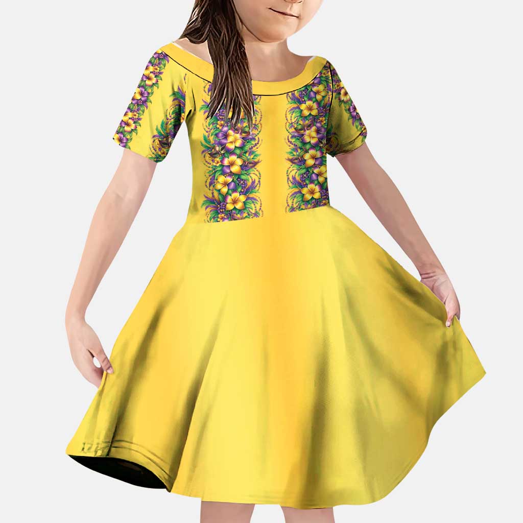 Aloha Hawaii Mardi Gras Family Matching Summer Maxi Dress and Hawaiian Shirt Gold Style
