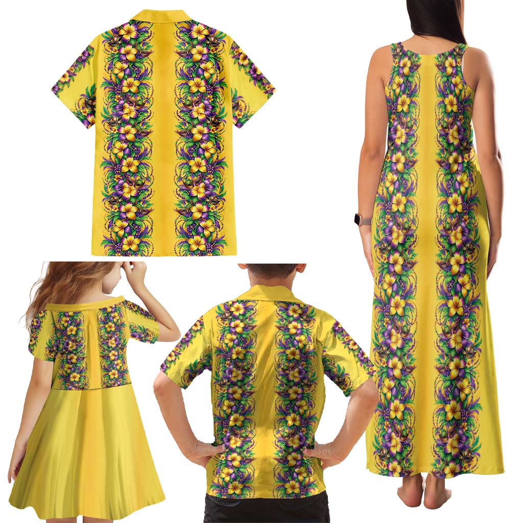 Aloha Hawaii Mardi Gras Family Matching Tank Maxi Dress and Hawaiian Shirt Gold Style LT05 - Polynesian Pride